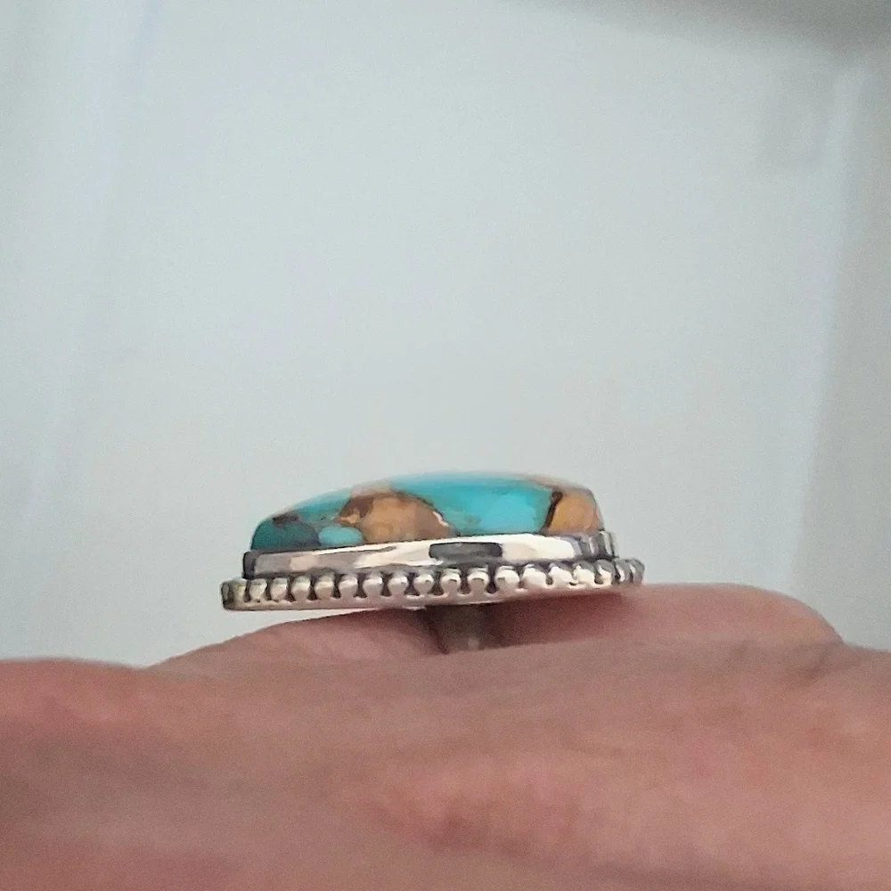 SPINY OYSTER TURQUOISE HEART RING 925 STERLING SILVER SIZE 7